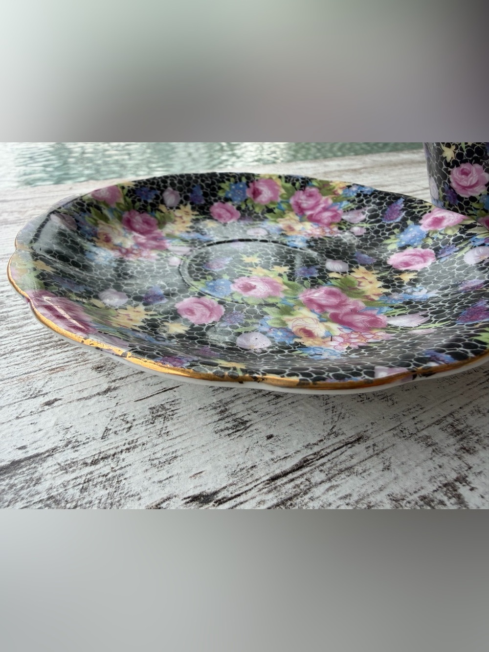 VTG Japanese Porcelain Chintz Floral Tea Cup & Saucer - Picture 4 of 7